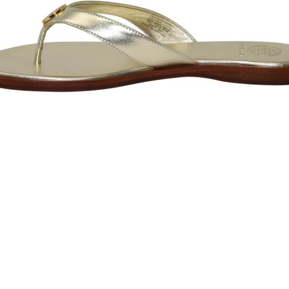 Tory Burch Gold New Calf Leather Metallic Benton Thong Sandals NWT - Picture 8 of 9